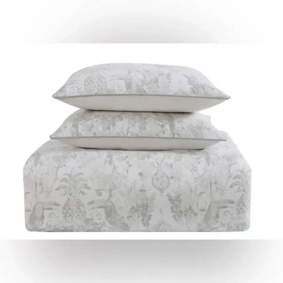 Oceanfront Resort Tropical Plantation Toile 3 Piece Cotton Duvet Queen - Picture 3 of 5